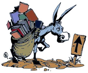 Feria del libro. Caricatura Burro con libros